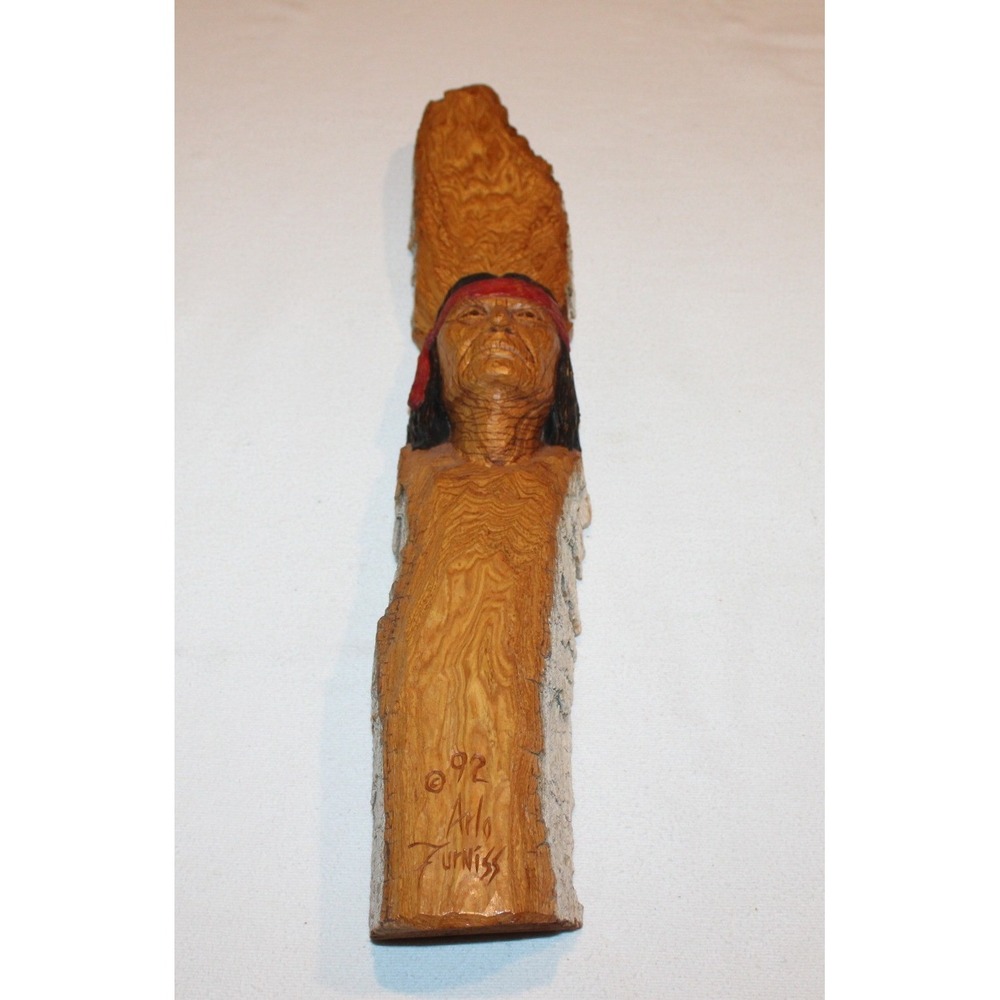 VTG 1992 Arlo Furniss hand carved Native American wall sculpture plaque signed